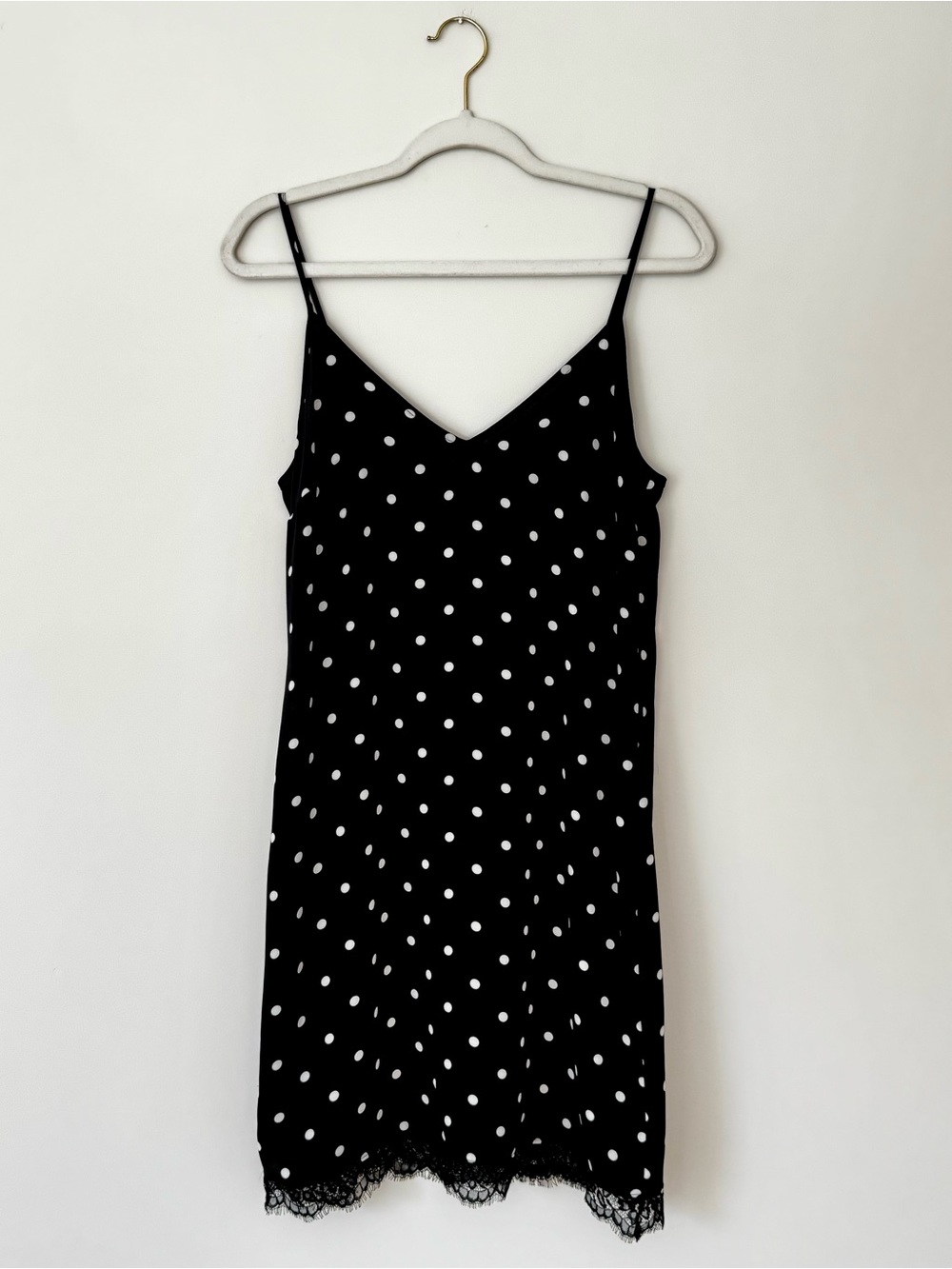 White House Black Market Polka Dot Lace Trim Mini Slip Dress, Black & White – XS